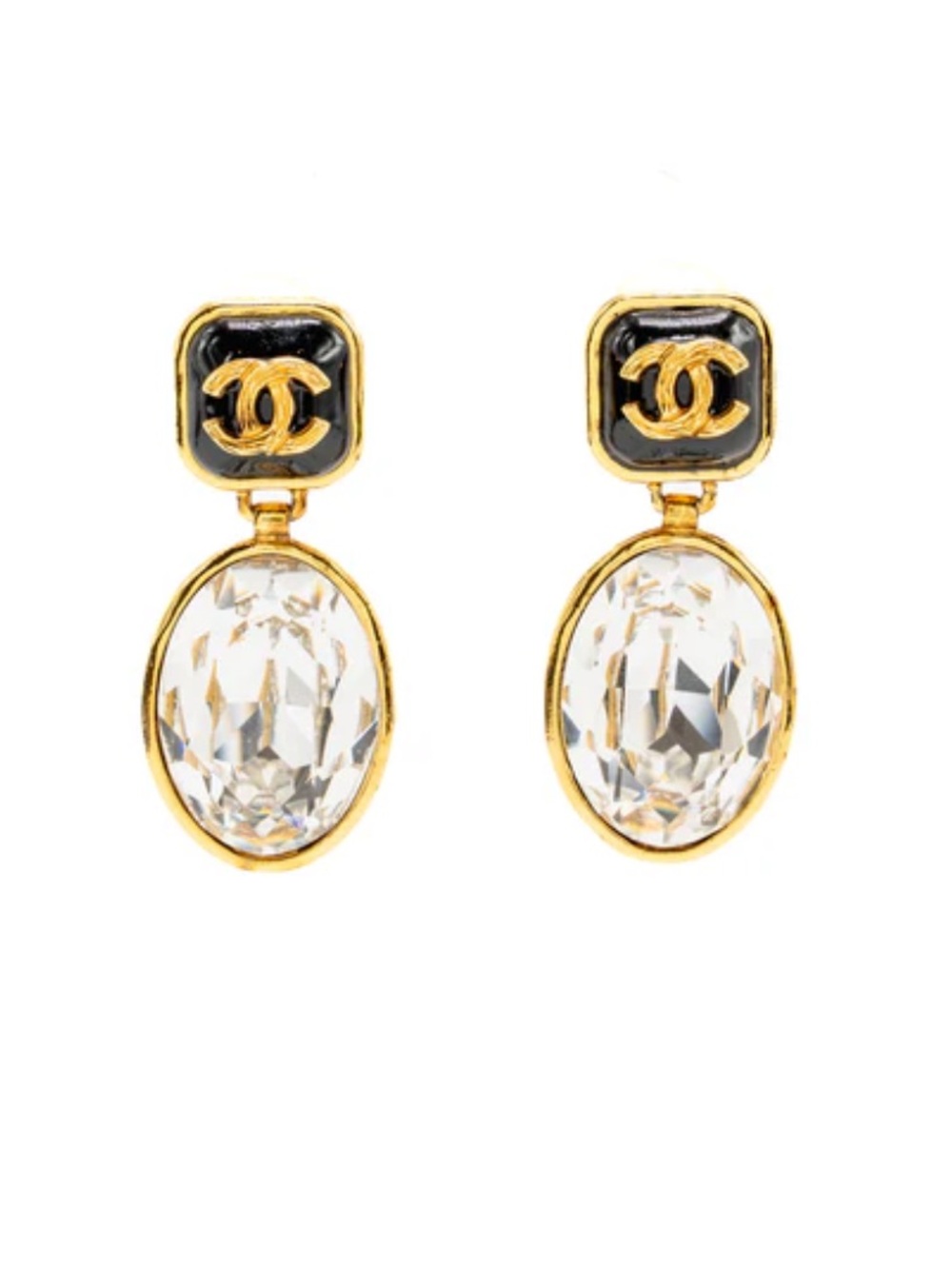 💎 ChaneI Fall Winter 2020 Black Logo Crystal Drop Gold Tone Earrings